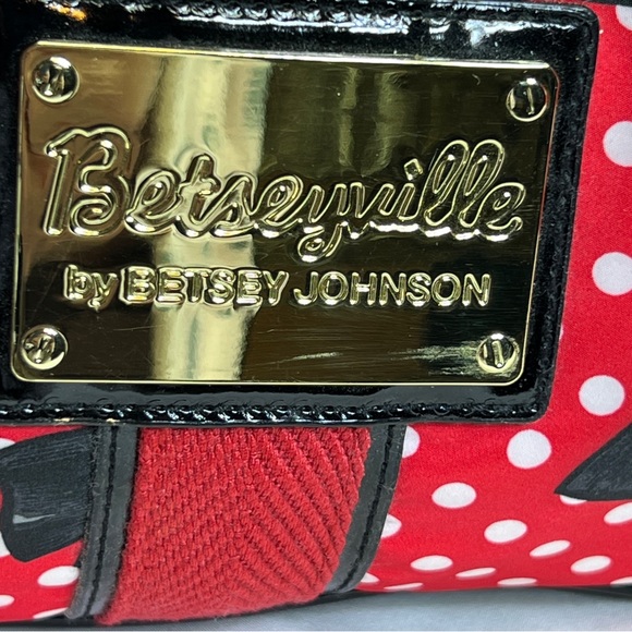Betseyville By Betsey Johnson Red with White Polkadots and Black Bows Clutch - Picture 4 of 15